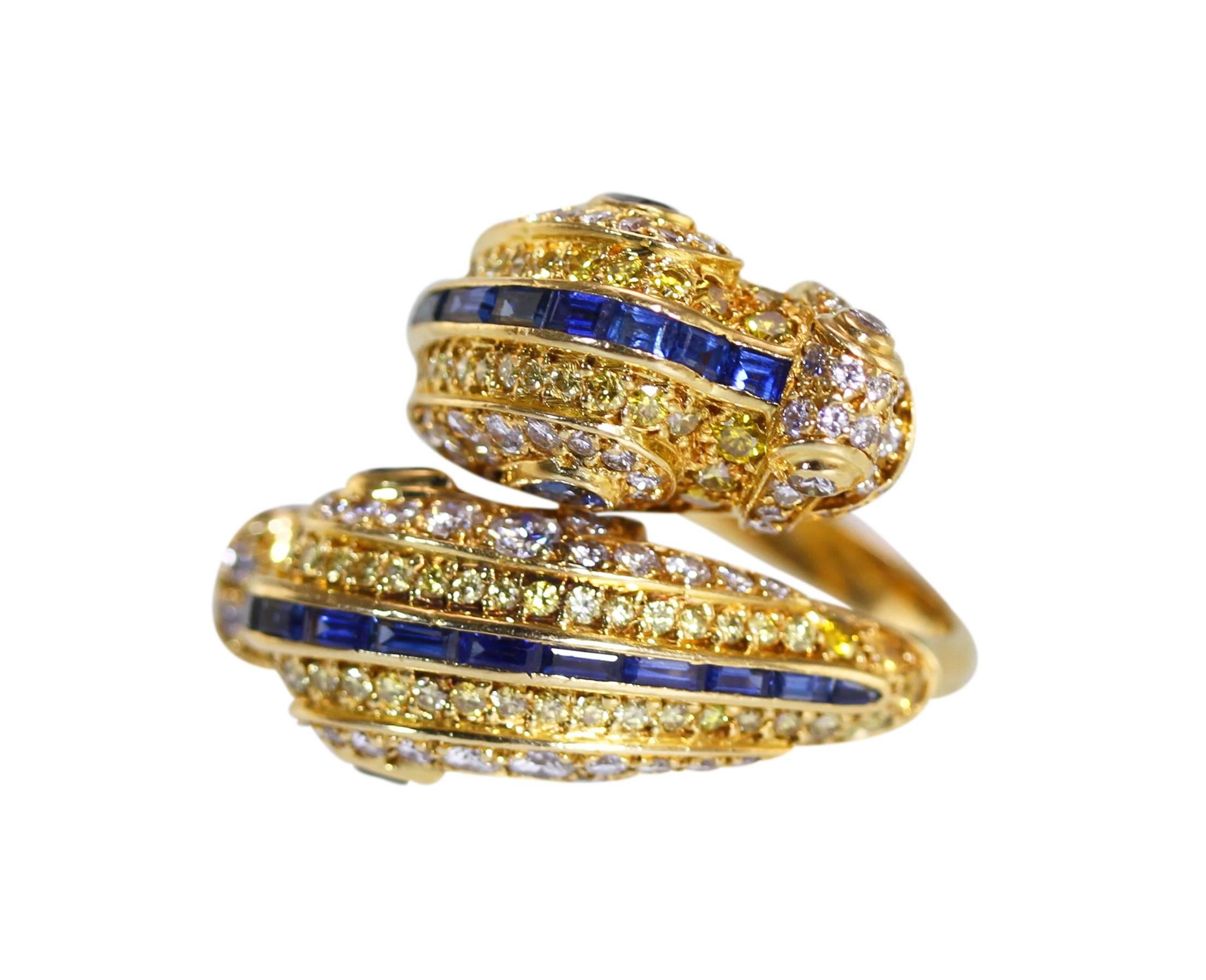Cartier Paris Chimera Fancy Yellow Diamond Sapphire Gold Ring In Excellent Condition In Atlanta, GA