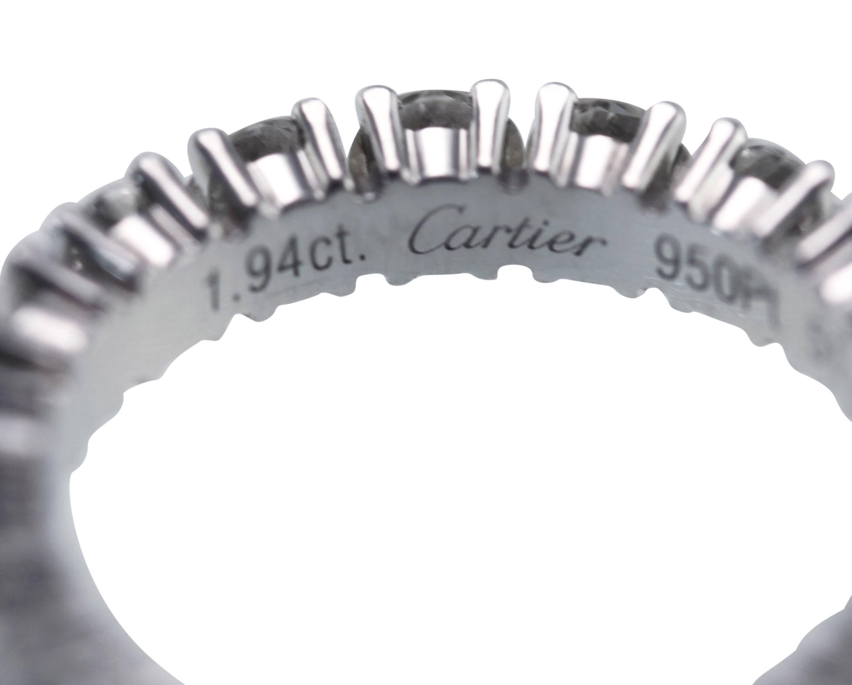Cartier Diamond and Platinum Eternity Band Ring Like New In Excellent Condition In Atlanta, GA