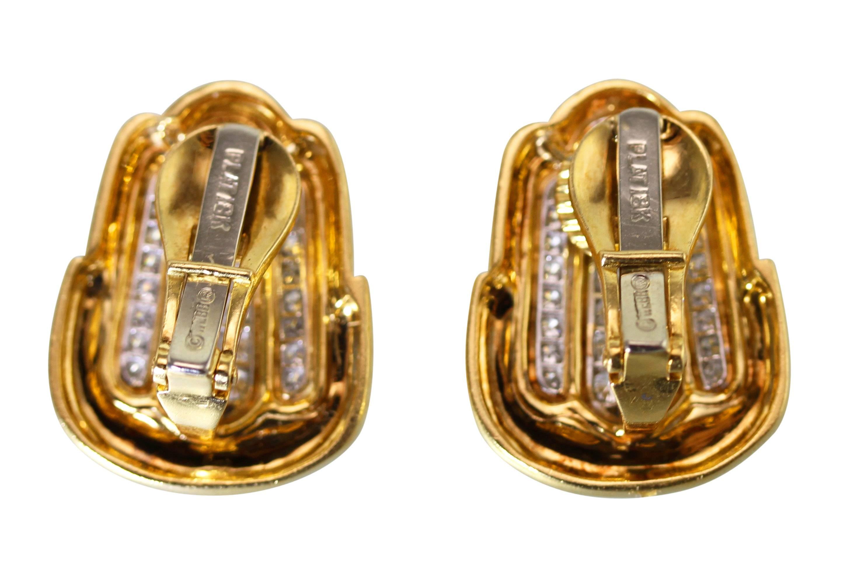 David Webb Diamond Platinum and 18K Gold Earclips In Excellent Condition In Atlanta, GA