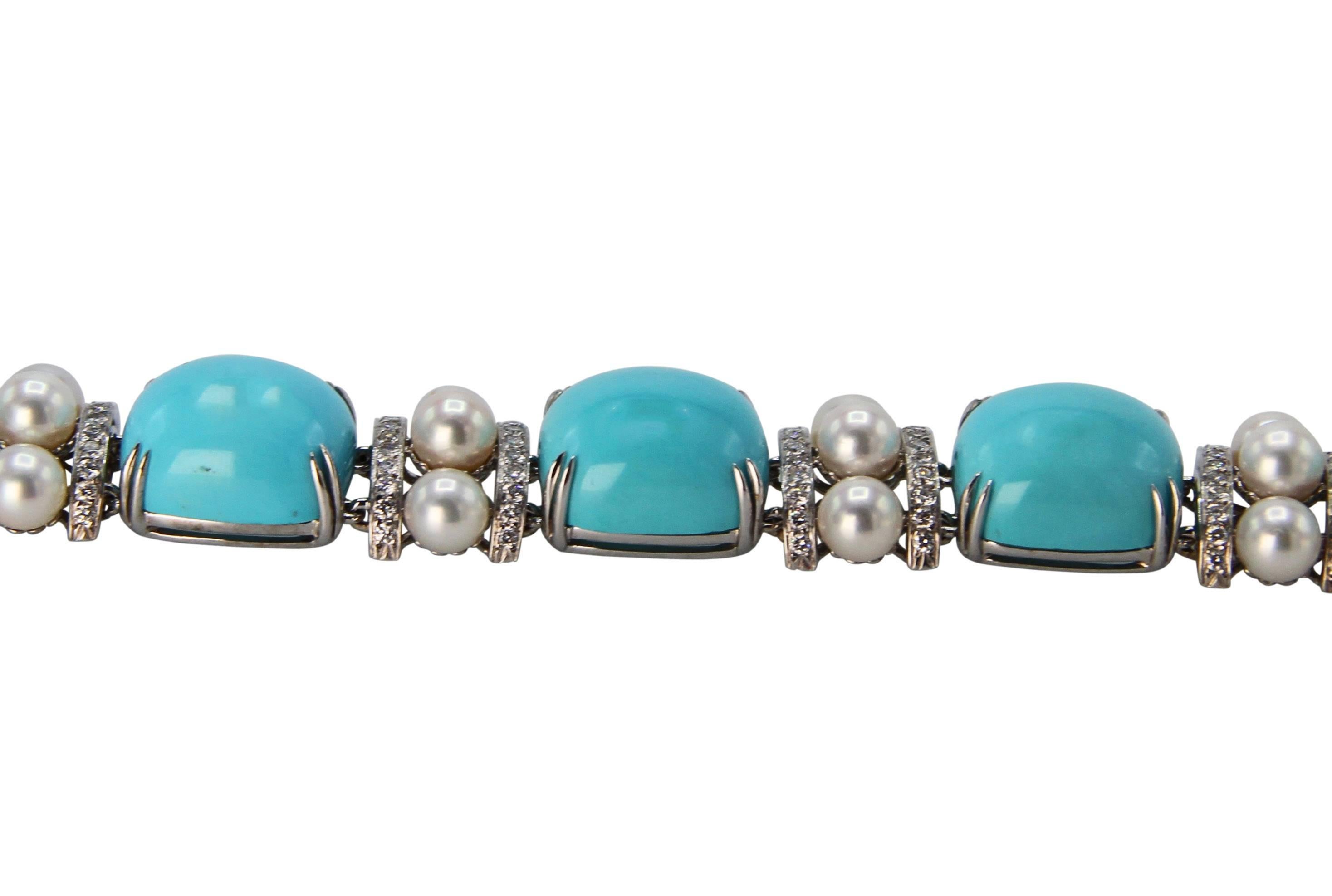 Seaman Schepps Turquoise Cultured Pearl Diamond Bracelet 1