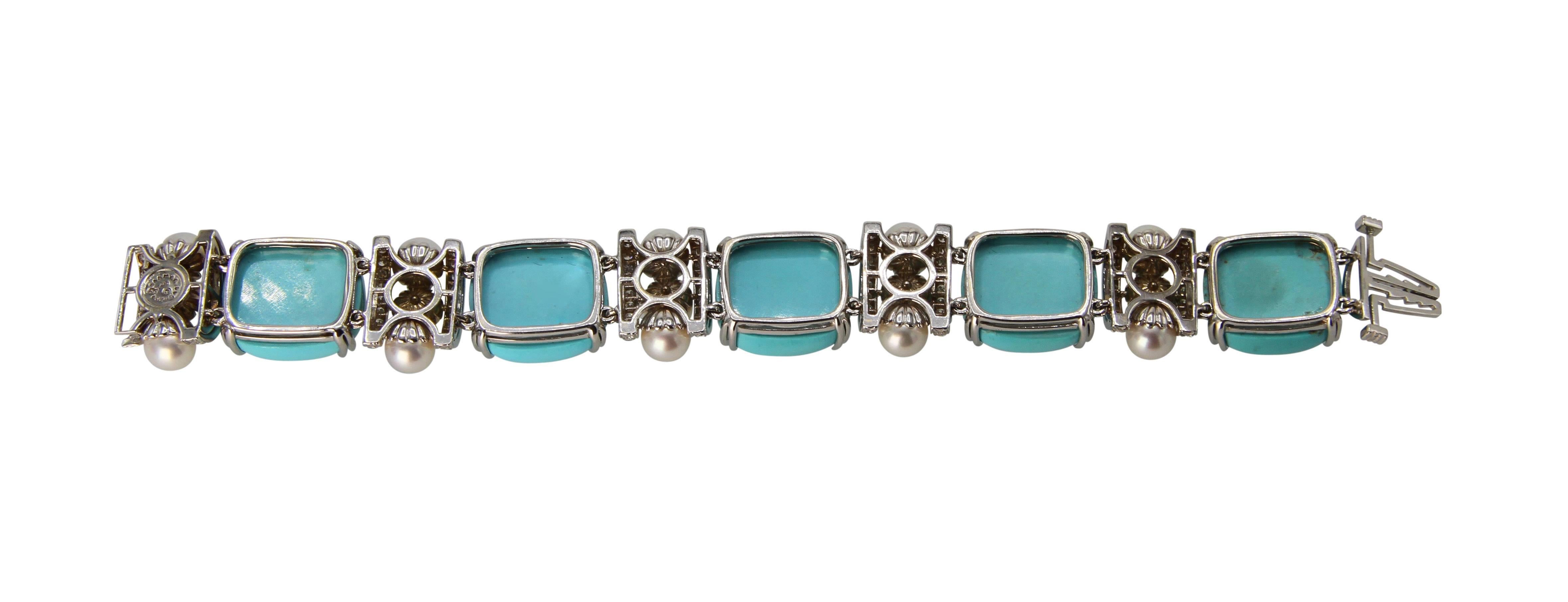 Women's or Men's Seaman Schepps Turquoise Cultured Pearl Diamond Bracelet