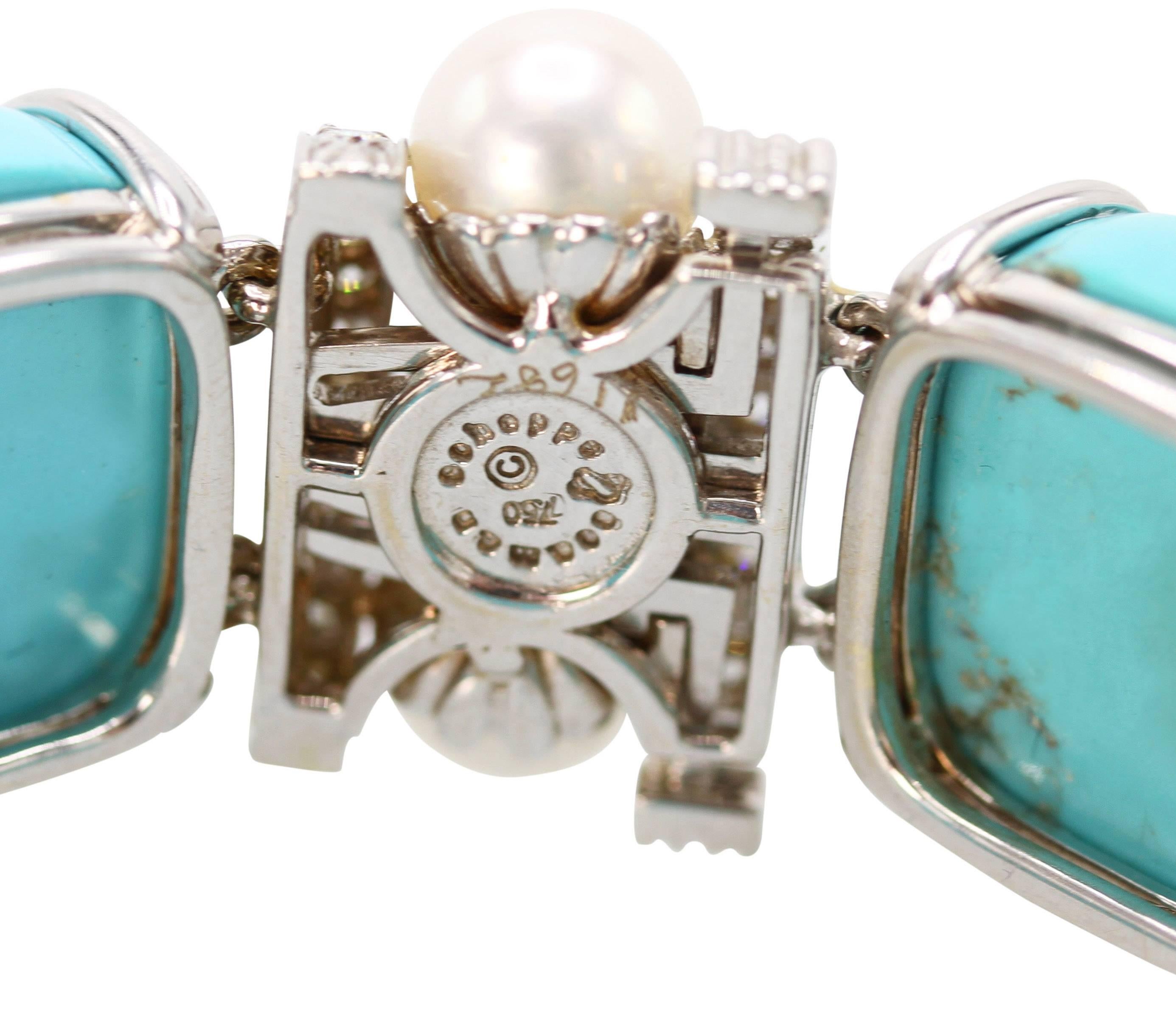 Seaman Schepps Turquoise Cultured Pearl Diamond Bracelet 2
