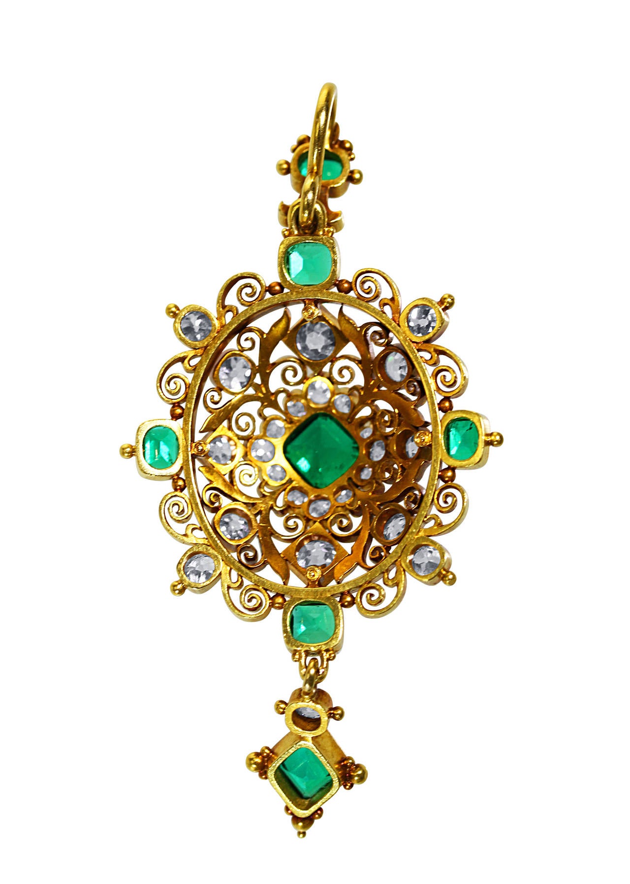 Exceptional Victorian Emerald Diamond Gold Pendant In Excellent Condition For Sale In Atlanta, GA