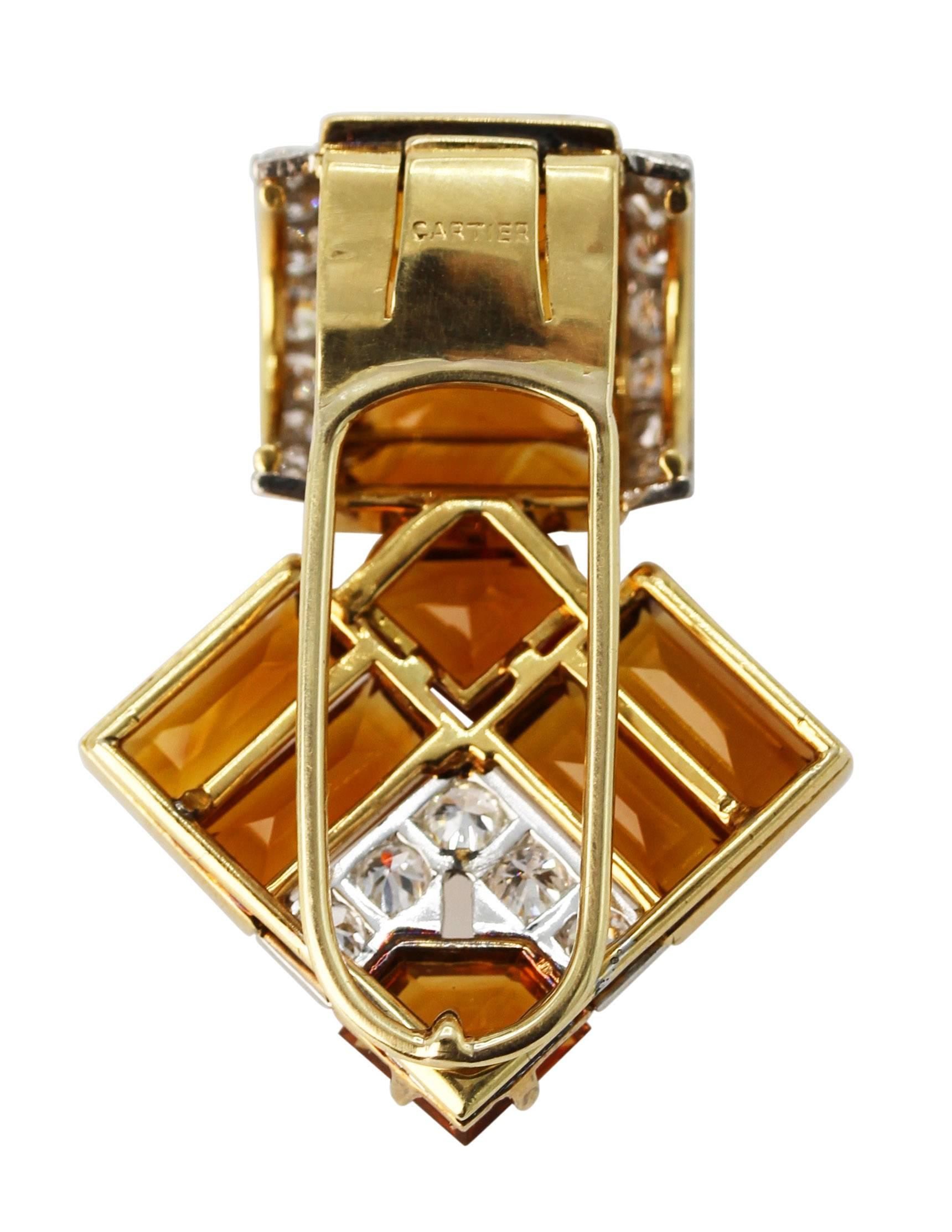 Art Deco Cartier Citrine Diamond Clip In Excellent Condition For Sale In Atlanta, GA