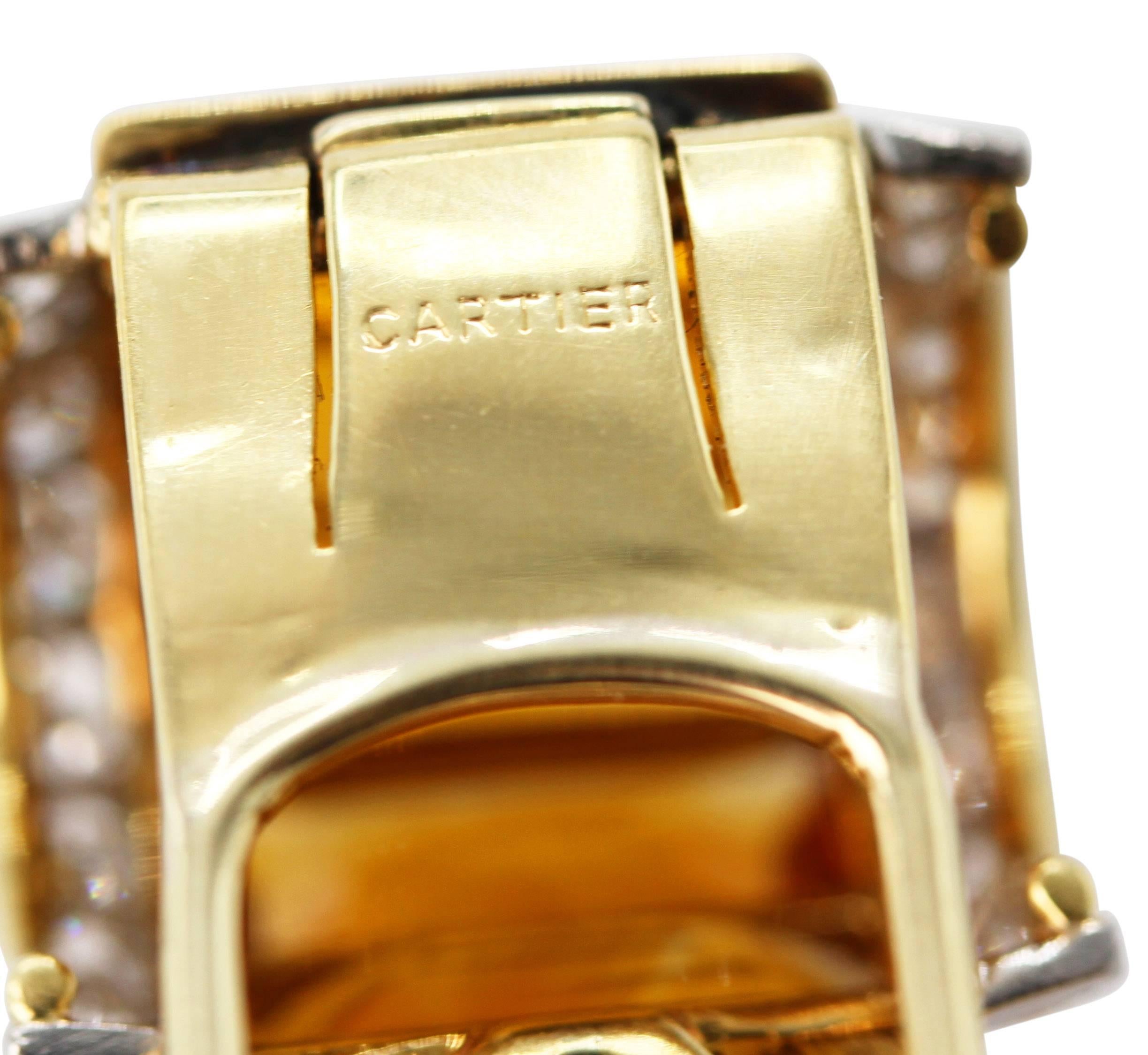 Women's or Men's Art Deco Cartier Citrine Diamond Clip For Sale