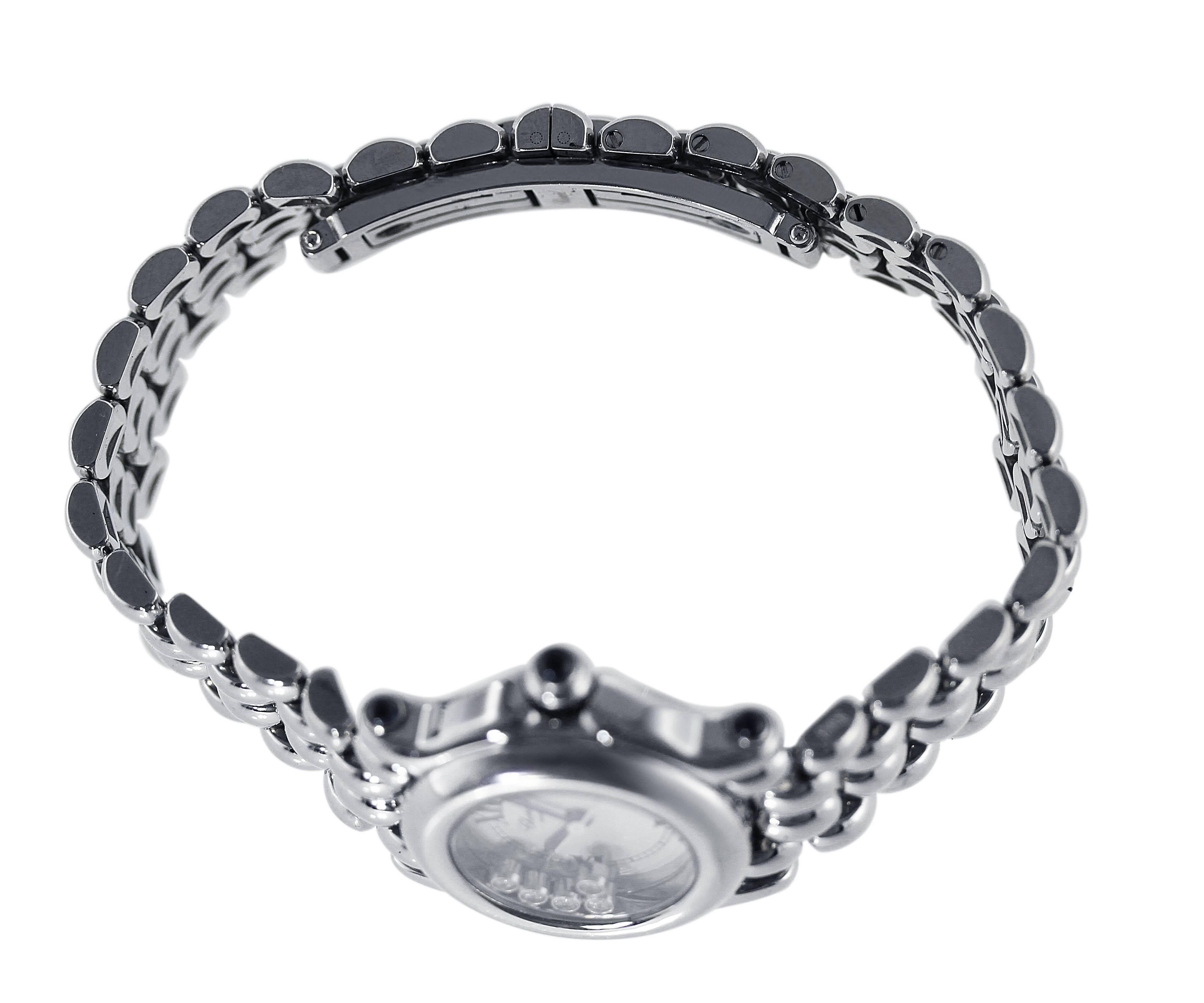 Round Cut Chopard Stainless Steel Diamond Happy Sport Wristwatch For Sale