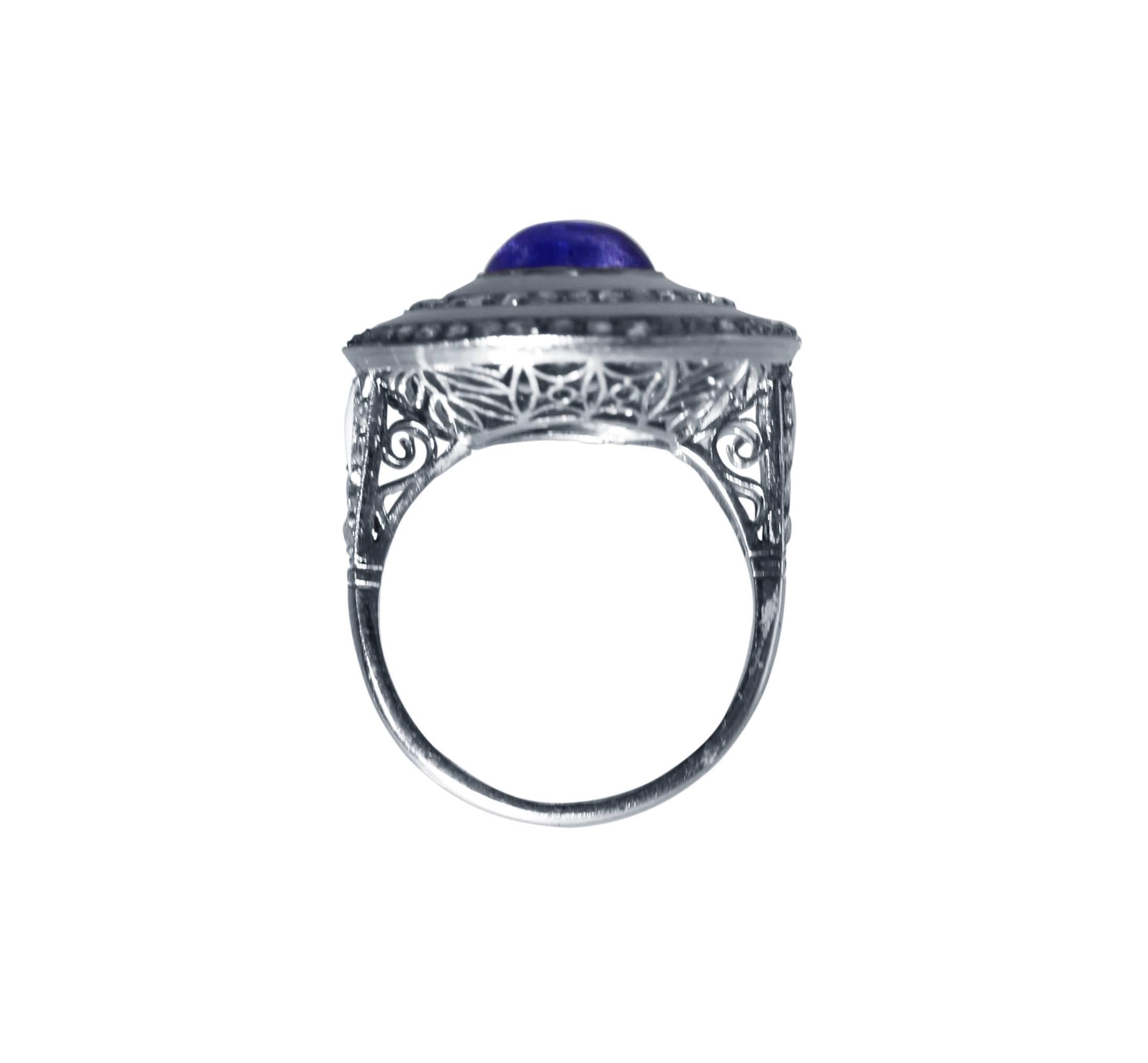 Edwardian Sapphire, White Enamel and Diamond Ring 1