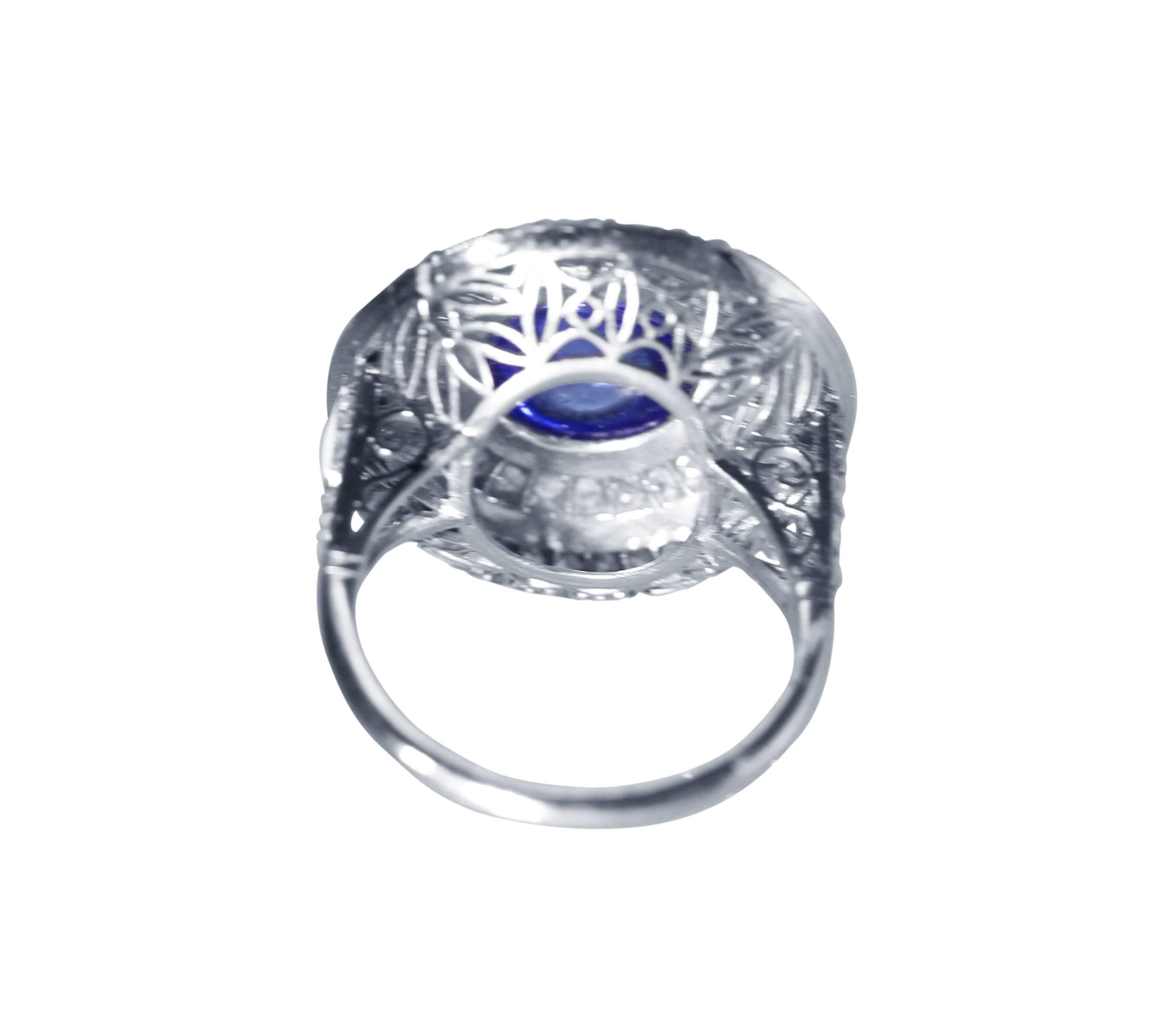 Women's or Men's Edwardian Sapphire, White Enamel and Diamond Ring