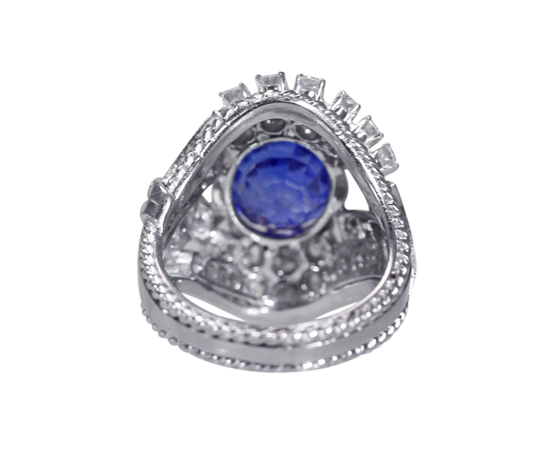 AGL Certified 12.00 Carat Ceylon Unheated Sapphire and Diamond Ring In Excellent Condition In Atlanta, GA