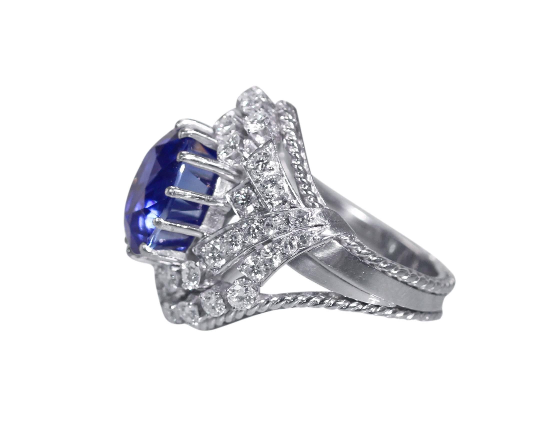 Oval Cut AGL Certified 12.00 Carat Ceylon Unheated Sapphire and Diamond Ring