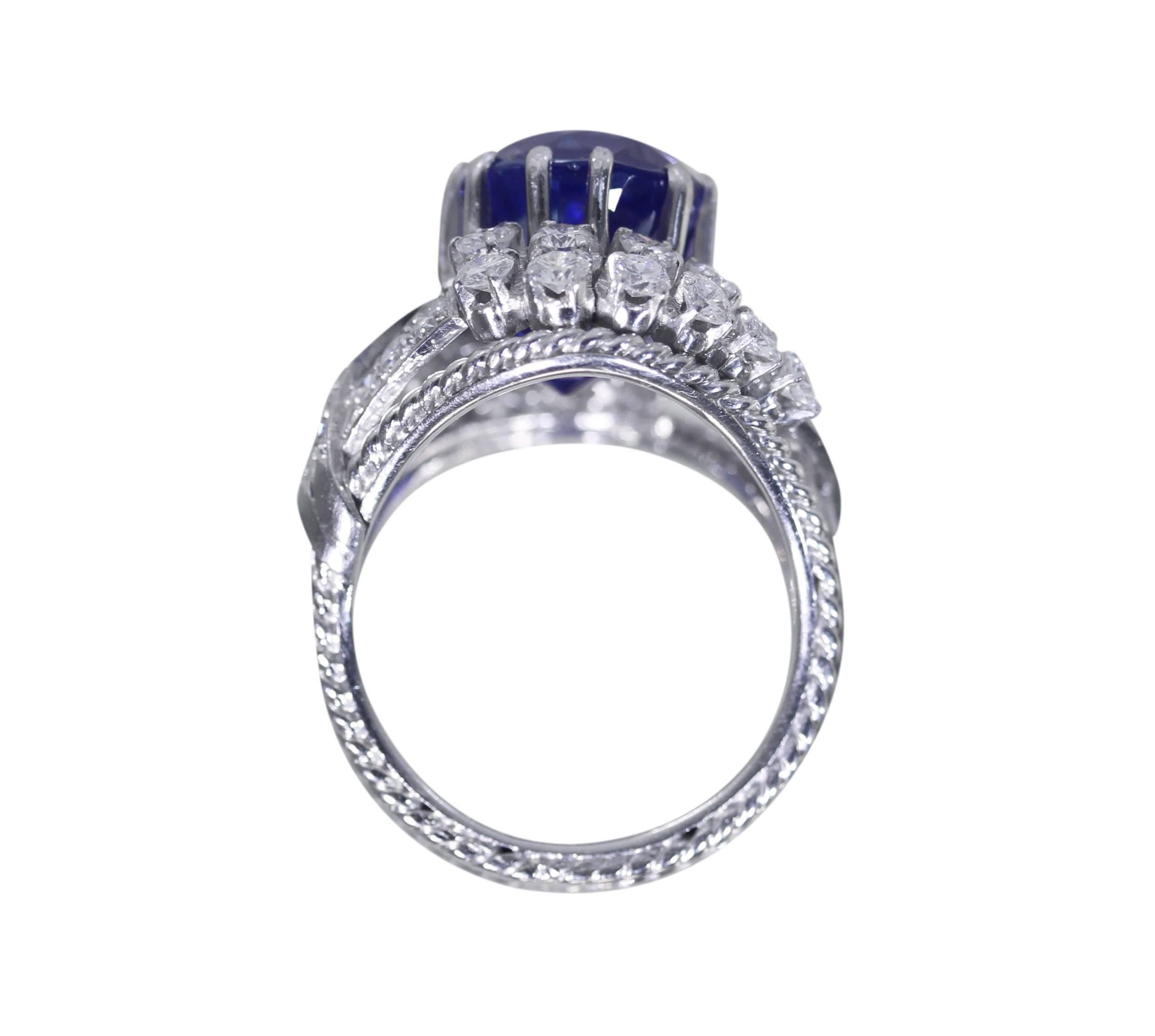 Women's or Men's AGL Certified 12.00 Carat Ceylon Unheated Sapphire and Diamond Ring