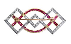 Art Deco Cartier Ruby and Diamond Brooch