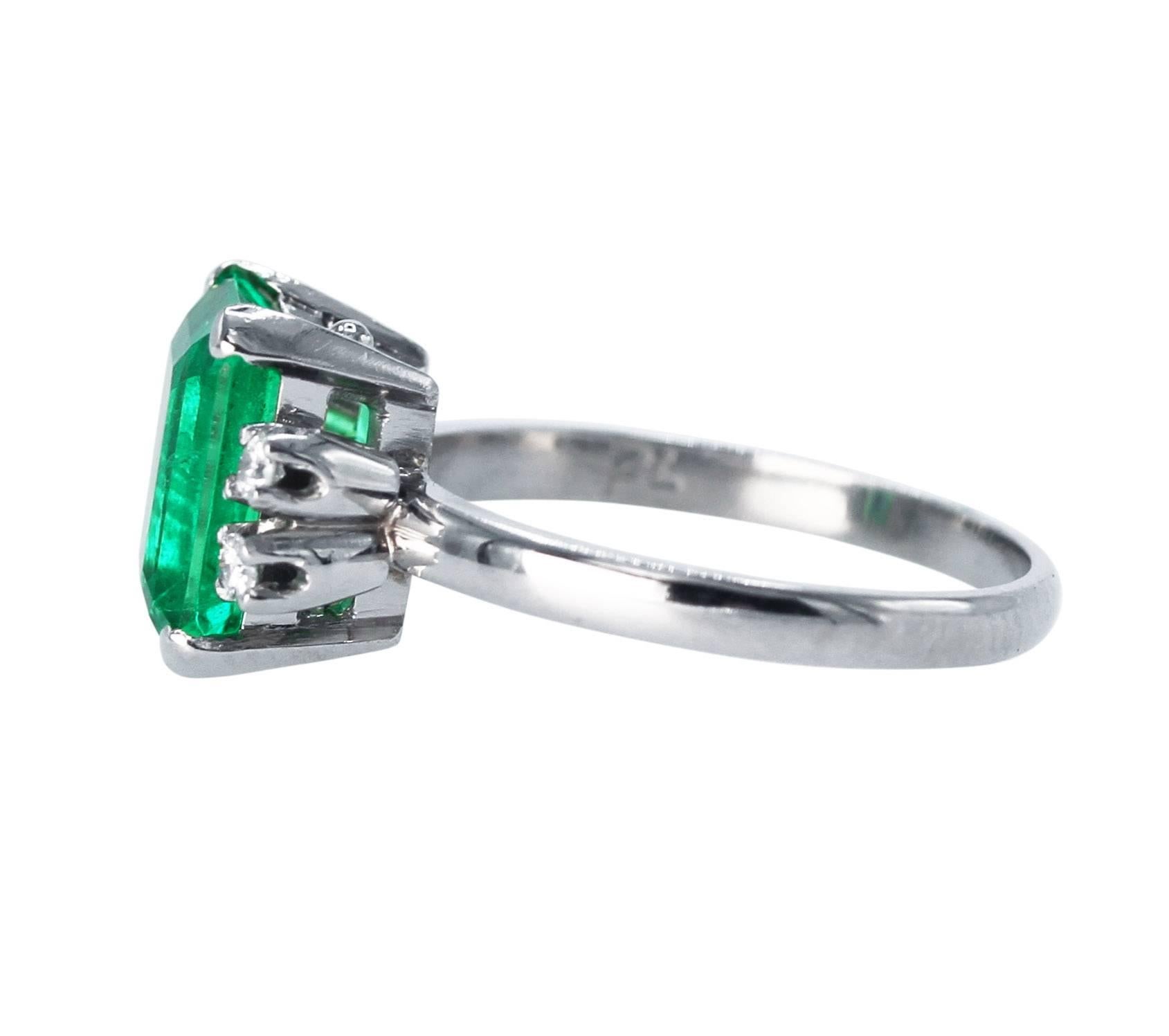 Emerald Cut AGL Certified 2.76 Carat Colombian Emerald and Diamond Ring