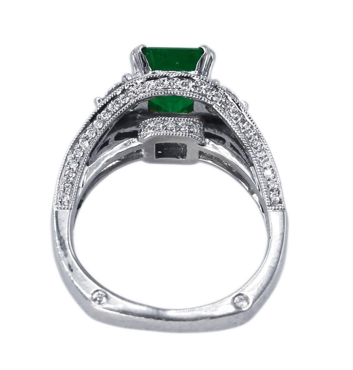 Women's or Men's 1.60 Carat Emerald and Diamond Ring For Sale