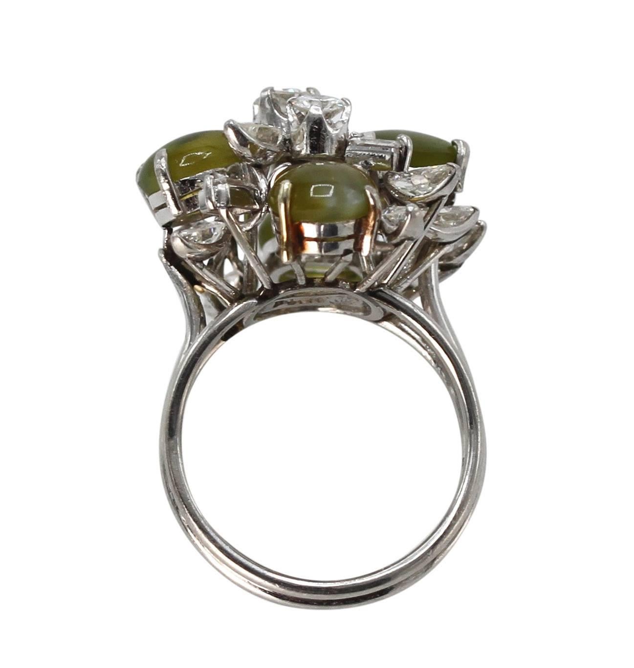 Cat's-Eye Chrysoberyl and Diamond Ring For Sale 1