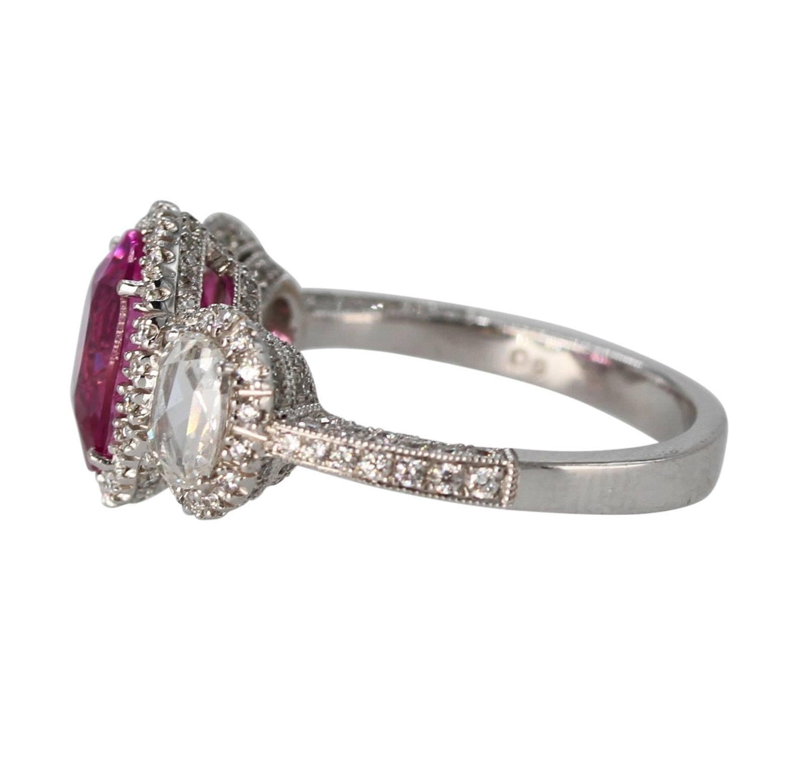 Oval Cut 2.50 Carat Pink Sapphire and Diamond Ring For Sale