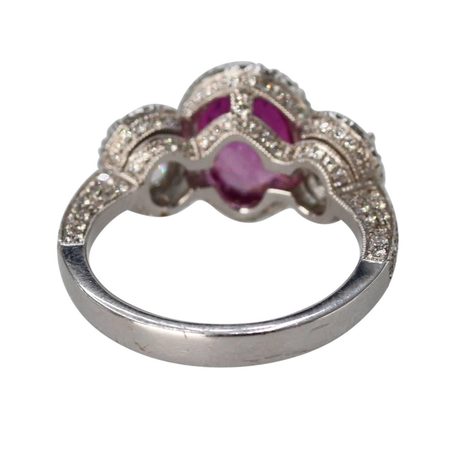2.50 Carat Pink Sapphire and Diamond Ring In Excellent Condition For Sale In Atlanta, GA