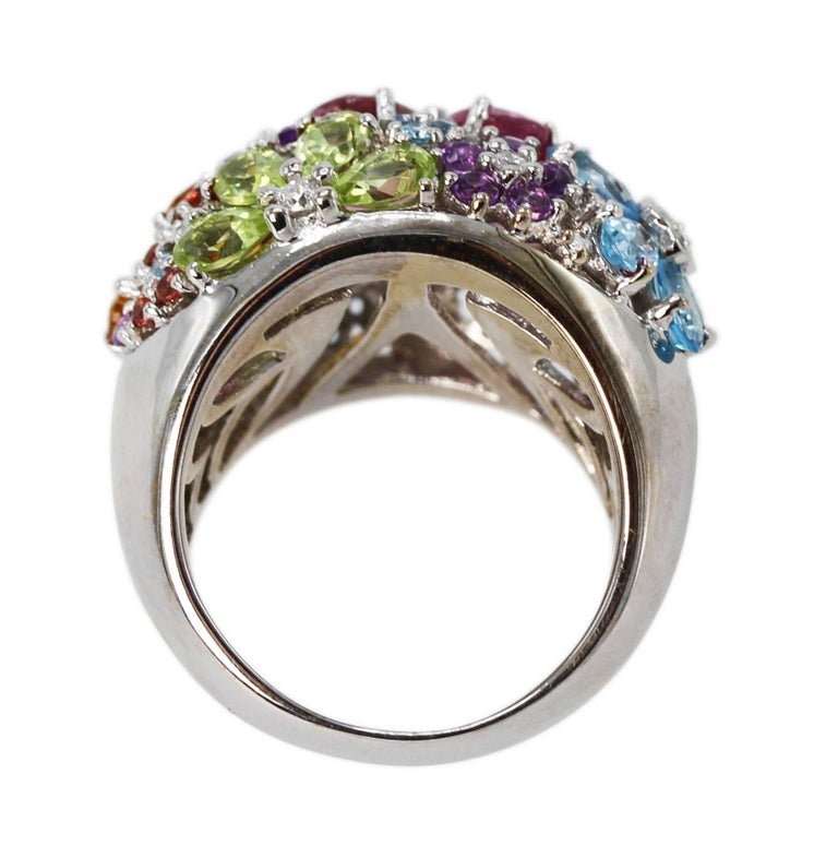 Multi-Colored Gem and Diamond Cocktail Ring For Sale at 1stDibs