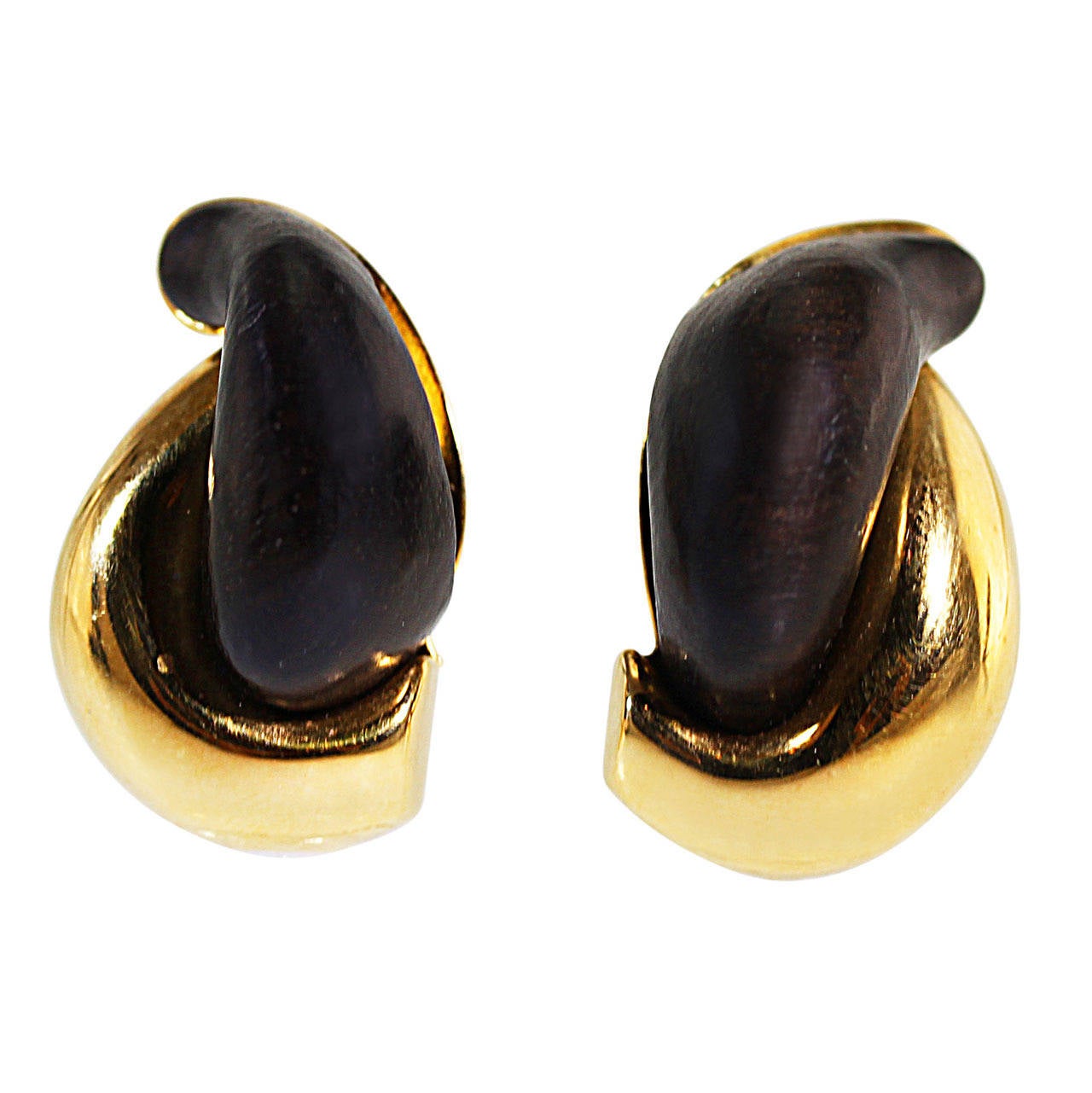 Seaman Schepps Carved Wood and Gold Earclips