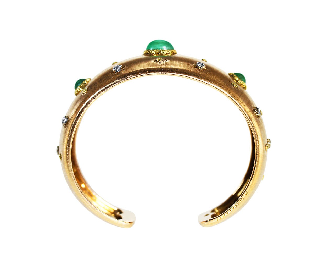 Women's Buccellati Emerald Diamond Gold Cuff Bracelet