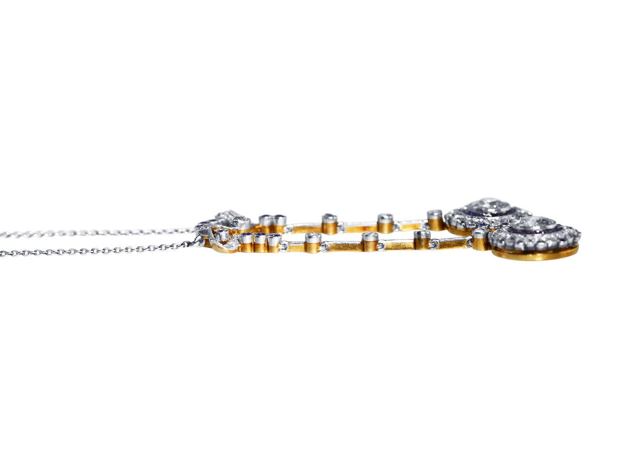 Edwardian Sapphire Diamond Gold Platinum Lavalière Pendant Necklace In Excellent Condition In Atlanta, GA