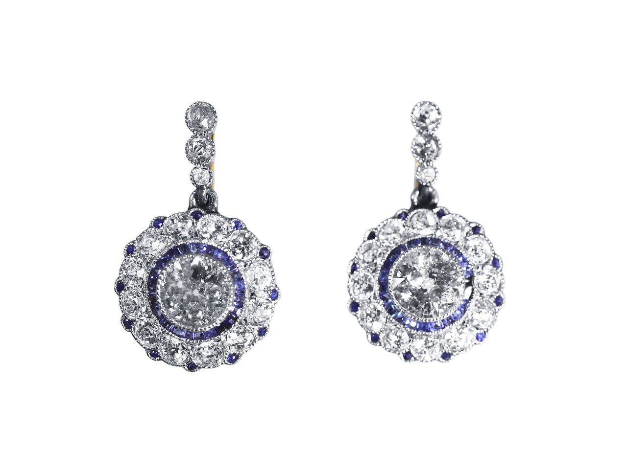 Edwardian Sapphire Diamond Gold Platinum Lavalière Pendant Necklace 2