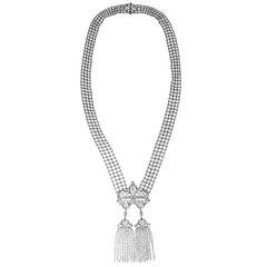 Edwardian Seed Pearl Diamond Platinum Sautoir Necklace