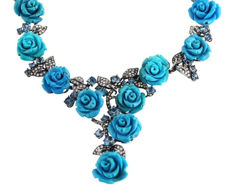 Women's Michele della Valle Turquoise, Diamond and Aquamarine Necklace