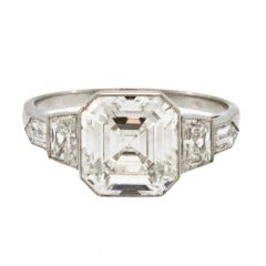 Vintage GIA certified 3.00 ct Asscher, I color, VS1 clarity. Platinum Diamond Setting.