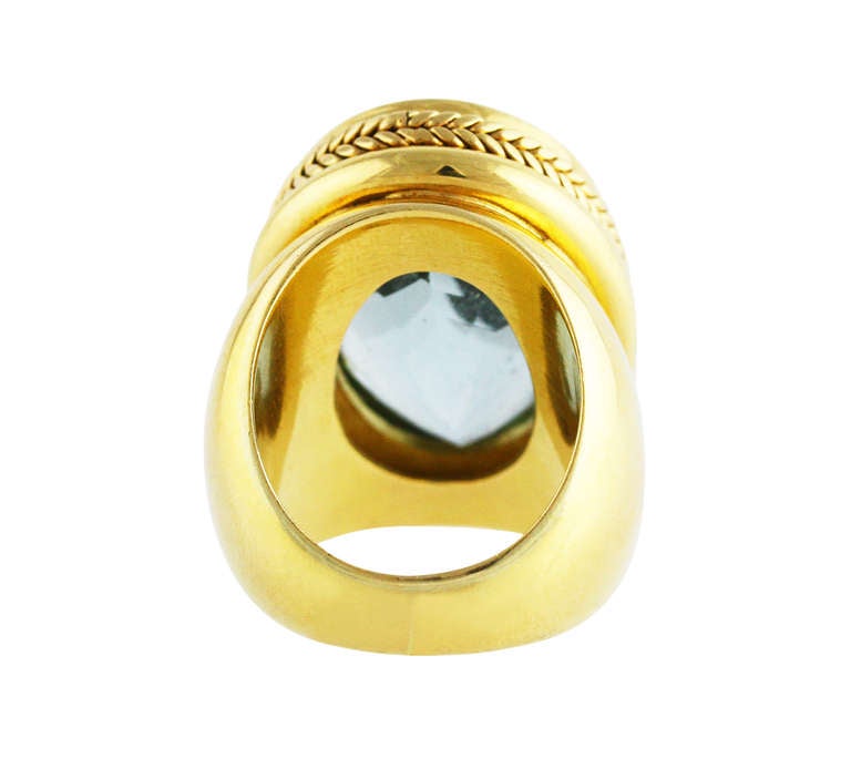 Women's Large 40 Carat Aquamarine and Gold Ring
