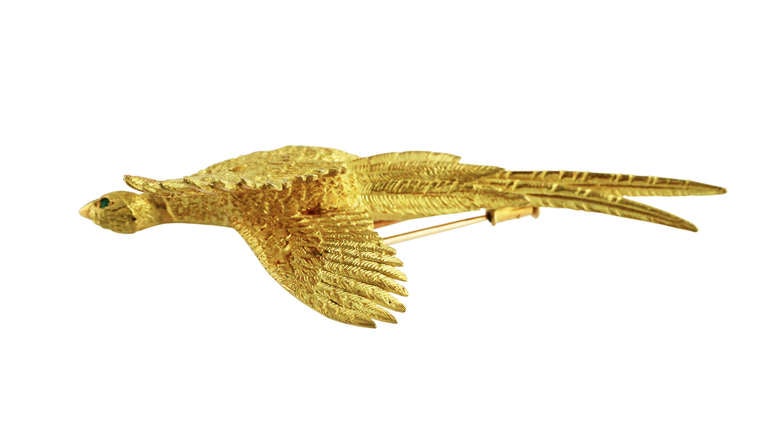 Women's Hermes Emerald and Gold Pheasant Brooch