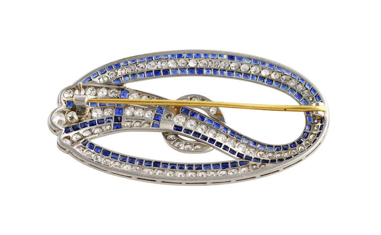 Art Deco Tiffany & Co. Sapphire and Diamond Brooch In Excellent Condition For Sale In Atlanta, GA