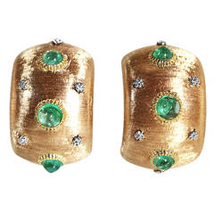 Buccellati Cabochon Emerald Gold Earclips