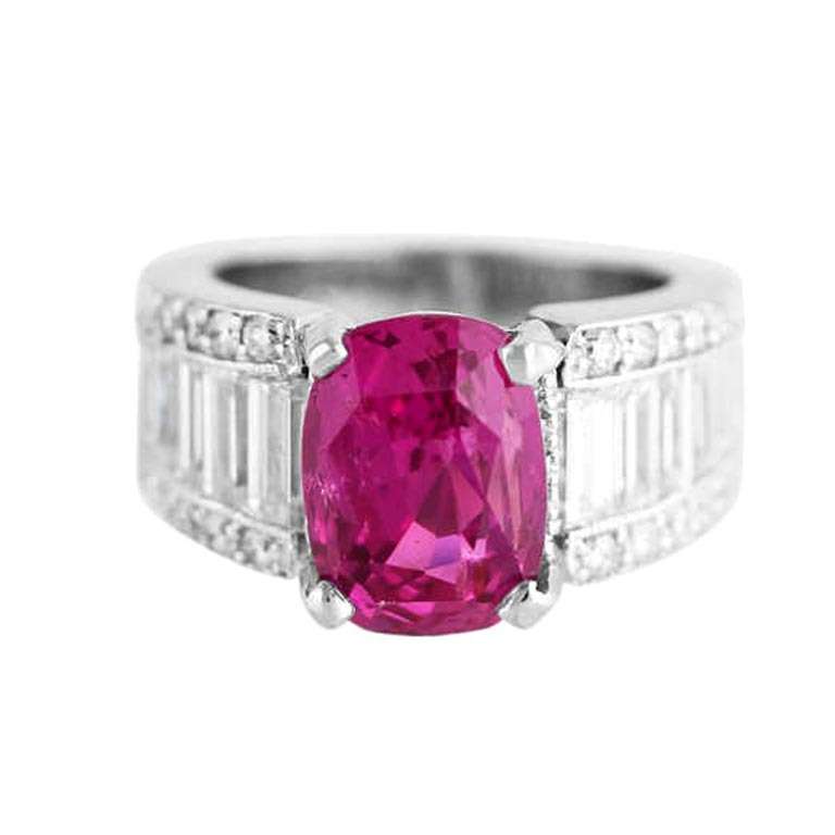 Pink Sapphire, Diamond and Platinum Ring