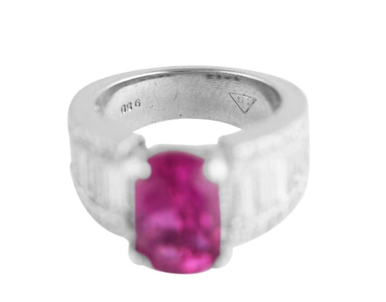 Pink Sapphire, Diamond and Platinum Ring 2
