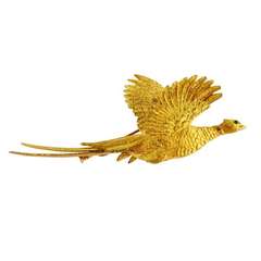 Hermes Emerald and Gold Pheasant Brooch