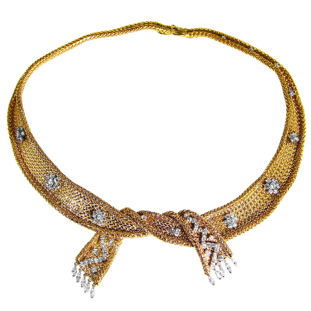 1950s French Diamond Gold Collar Necklace For Sale