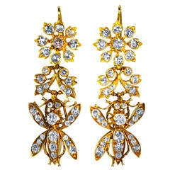 Late 19th Century Diamond Gold Pendant-Earrings