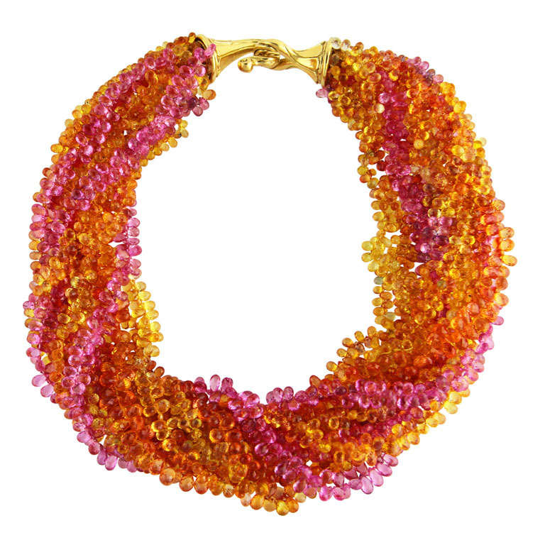 Andrew Clunn Multi-Colored Sapphire and Gold Torsade Necklace