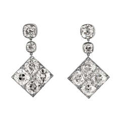 Edwardian Diamond and Platinum Pendant-Earrings