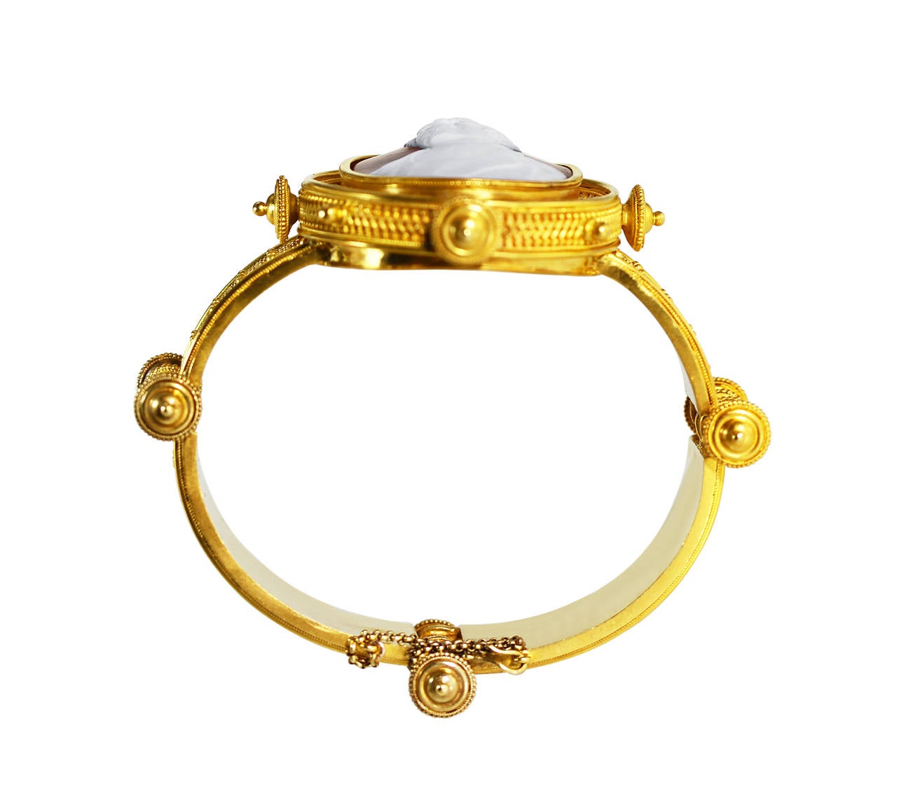 Women's Archaeological Revival Gold and Shell Cameo Bangle Bracelet