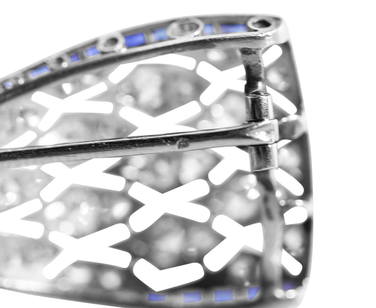 French Art Deco Sapphire Diamond Platinum Bow Brooch 1