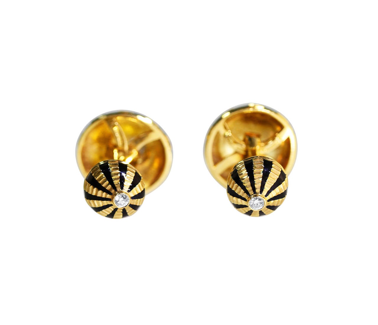 Tiffany &  Co. Schlumberger Black Enamel Diamond Gold Cufflinks In Excellent Condition In Atlanta, GA