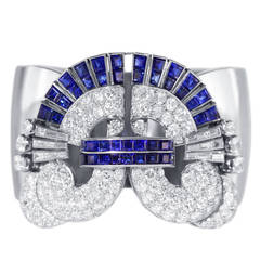 Art Deco Sapphire Diamond Platinum Cuff Bracelet