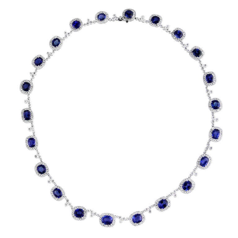 Burma No Heat Sapphire, Diamond and Platinum Necklace