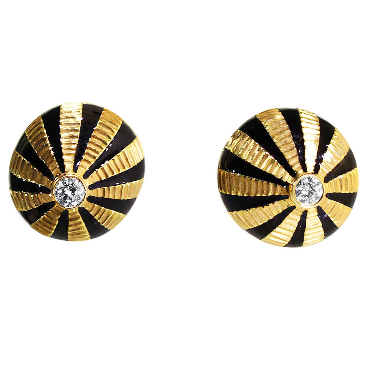 Tiffany &  Co. Schlumberger Black Enamel Diamond Gold Cufflinks