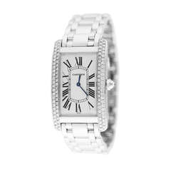 Retro Cartier Lady's White Gold and Diamond Tank Americaine Wristwatch