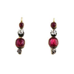 Late 19th Century Burmese Ruby, Diamond and Silver-Topped Gold Earrings