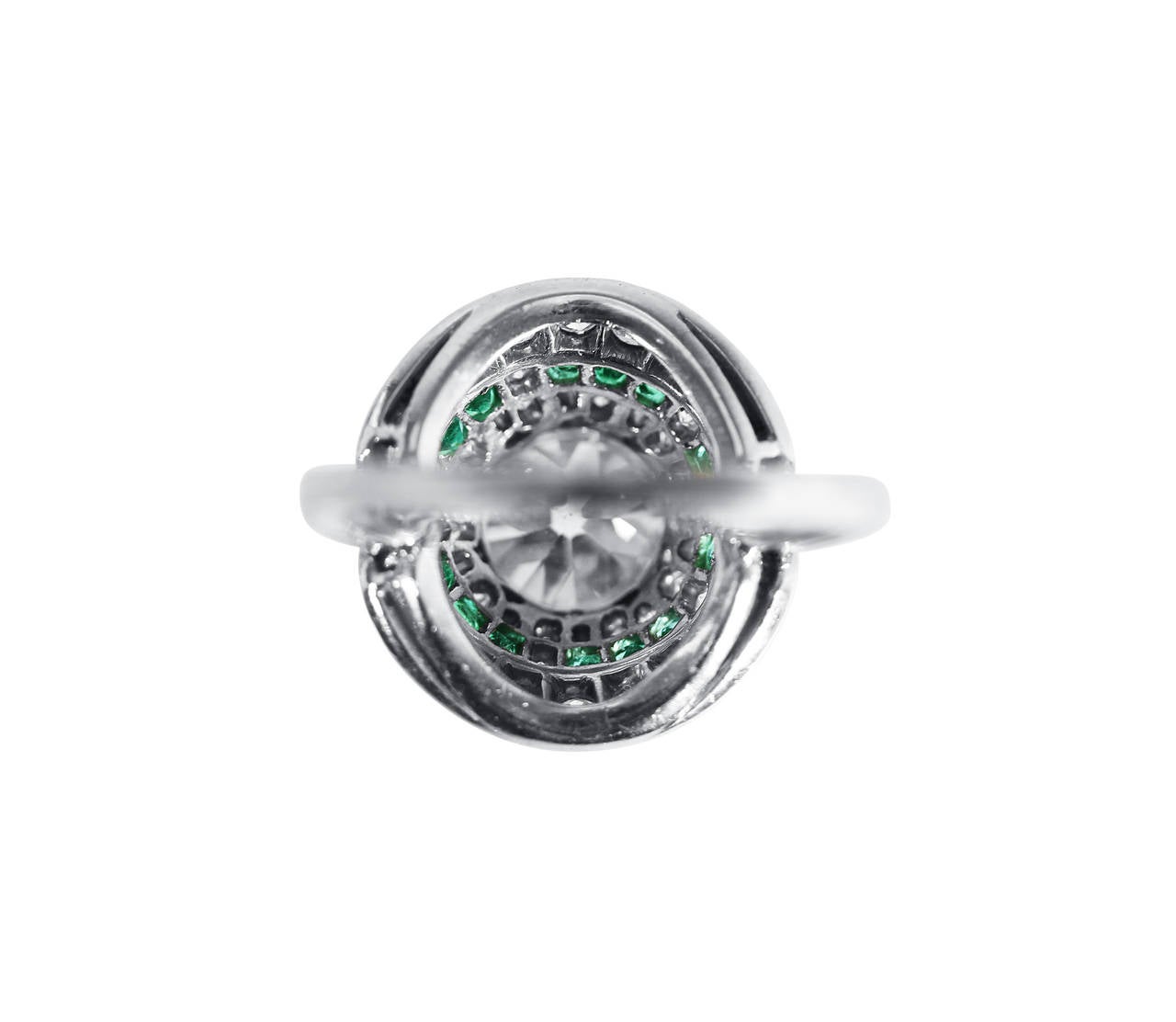 Women's  Art Deco Emerald Diamond Platinum Engagement Ring