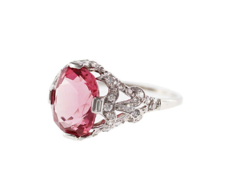 Edwardian Pink Spinel, Diamond and Platinum Ring